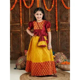 VASTRAMAY Girls Mustard & Maroon Self Lehenga Cholis-picture-27