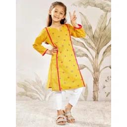 Vastramay Girls Mustard Cotton Regular Fit Embroidered Suit Set-picture-24