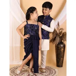 VASTRAMAY Girls Navy Blue Embroidered Sequinned Ready to Wear Lehenga-picture-42