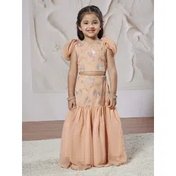 VASTRAMAY Girls Peach Lehenga Choli Set-picture-30