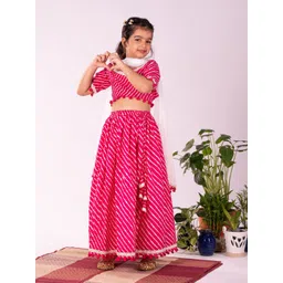 VASTRAMAY Girls Printed Mirror Work Leheriya Ready to Wear Lehenga & Blouse With Dupatta-picture-41
