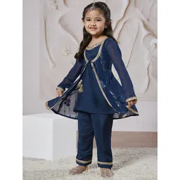 VASTRAMAY Girls Round Neck Regular Sequinned Georgette Kurta & Trouser & Jacket-picture-26