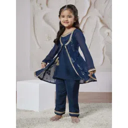 VASTRAMAY Girls Turquoise Jacket Kurta Set-picture-25