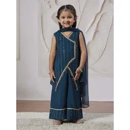 VASTRAMAY Girls Turquoise Kurta with Palazzo Set With Dupatta-picture-15