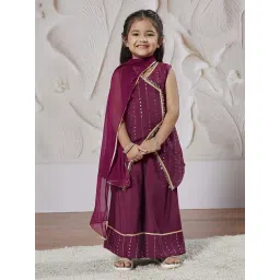 VASTRAMAY Girls Wine Kurta with Palazzo Set With Dupatta-picture-41