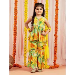 VASTRAMAY Girls Yellow Kurta Sharara And Dupatta Set-picture-25