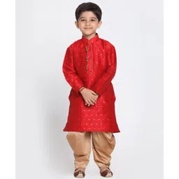 Vastramay Gold Square Print Full Sleeves Kurta & Dhoti Set - Maroon-picture-26