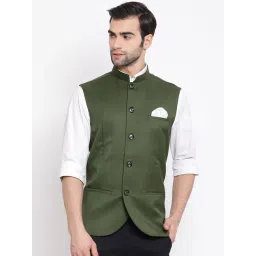 VASTRAMAY Green Straight Fit Nehru Jacket-picture-37