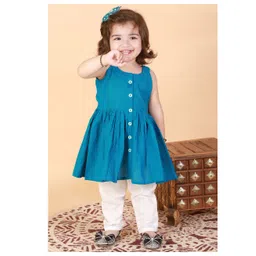 Vastramay Handloom Cotton Sleeveless Striped  Kurta & Pant - Aqua Blue & Cream-picture-15