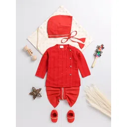 VASTRAMAY Infant Boys Angrakha Sequinned Chanderi Cotton Kurta with Dhoti Pants-picture-10