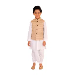 VASTRAMAY Kids Beige & White Cotton Textured Kurta Set-picture-42