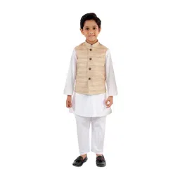 VASTRAMAY Kids Beige & White Textured Kurta Set-picture-15