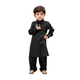 VASTRAMAY Kids Black Cotton Pathani Kurta Set-picture-30