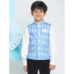VASTRAMAY Kids Blue & White Cotton Printed Nehru Jacket-picture-20