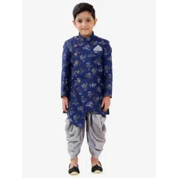 VASTRAMAY Kids Blue Floral Print Sherwani Set-picture-12
