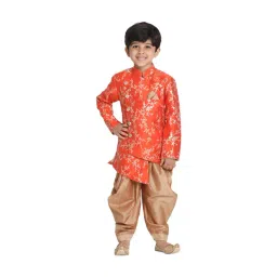 VASTRAMAY Kids Bright Orange & Rose Gold Embellished Sherwani Set-picture-18