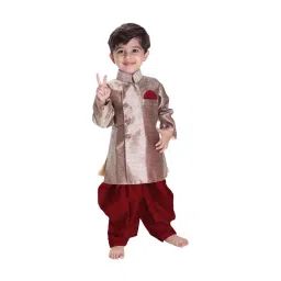 VASTRAMAY Kids Bronze Gold Self Pattern Sherwani Set-picture-21
