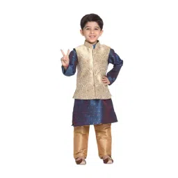 VASTRAMAY Kids Gold & Persian Blue Kurta Set-picture-25