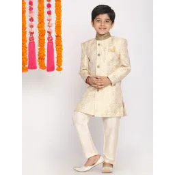 VASTRAMAY Kids Golden Printed Sherwani Set-picture-10