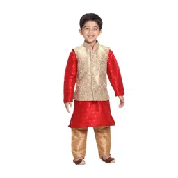 VASTRAMAY Kids Maroon & Gold Kurta Set-picture-16