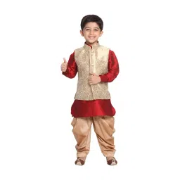VASTRAMAY Kids Maroon & Gold Self Pattern Kurta Set-picture-11
