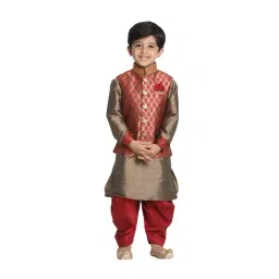 VASTRAMAY Kids Maroon & Rose Gold Embellished Kurta Set-picture-16