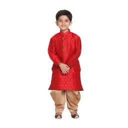 VASTRAMAY Kids Maroon & Rose Gold Self Pattern Kurta Set-picture-25