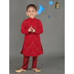 VASTRAMAY Kids Maroon Embellished Kurta Set image 4