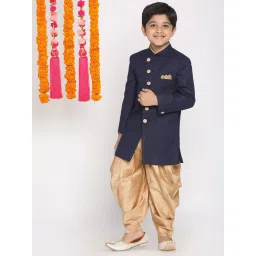 VASTRAMAY Kids Navy & Gold Cotton Sherwani Set image 1