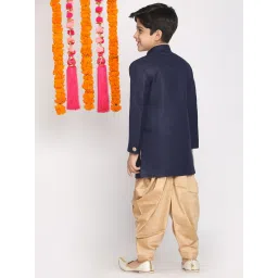 VASTRAMAY Kids Navy & Gold Cotton Sherwani Set image 2