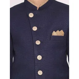 VASTRAMAY Kids Navy & Gold Cotton Sherwani Set image 5