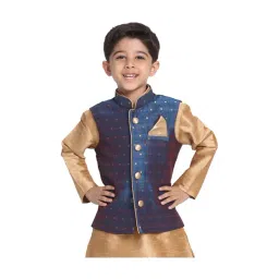 VASTRAMAY Kids Persian Blue & Rose Gold Embellished Nehru Jacket-picture-21