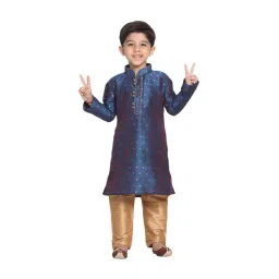 VASTRAMAY Kids Persian Blue & Rose Gold Self Pattern Kurta Set-picture-13