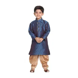 VASTRAMAY Kids Persian Blue & Rose Gold Self Pattern Kurta Set-picture-17