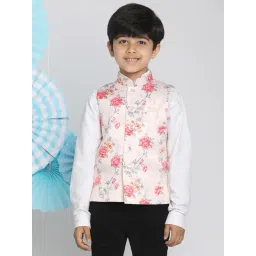 VASTRAMAY Kids Pink & Cream Floral Print Nehru Jacket-picture-30