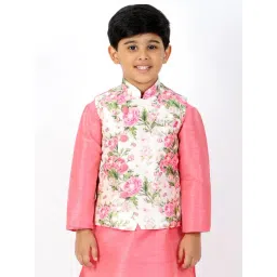 VASTRAMAY Kids Pink & White Floral Print Nehru Jacket-picture-32
