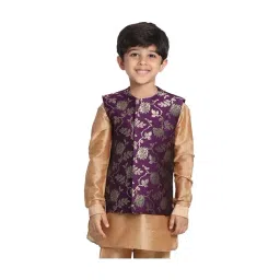 VASTRAMAY Kids Purple & Golden Zari Work Nehru Jacket image 1