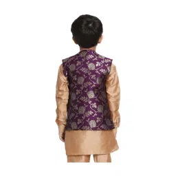 VASTRAMAY Kids Purple & Golden Zari Work Nehru Jacket image 2