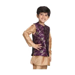 VASTRAMAY Kids Purple & Golden Zari Work Nehru Jacket image 3