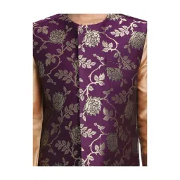 VASTRAMAY Kids Purple & Golden Zari Work Nehru Jacket image 4