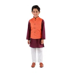 VASTRAMAY Kids Purple & White Textured Kurta Set-picture-12
