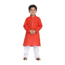 VASTRAMAY Kids Red & White Cotton Self Pattern Kurta Set-picture-42