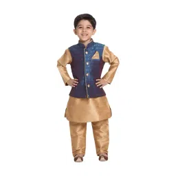 VASTRAMAY Kids Rose Gold & Persian Blue Self Pattern Kurta Set-picture-31