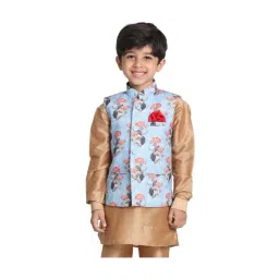 VASTRAMAY Kids Sky Blue Floral Print Nehru Jacket-picture-36