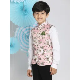 VASTRAMAY Kids White & Pink Floral Print Nehru Jacket-picture-41