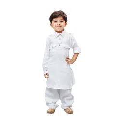 VASTRAMAY Kids White Cotton Pathani Kurta Set-picture-31