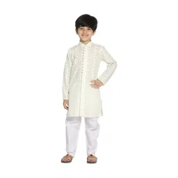 VASTRAMAY Kids Yellow & White Cotton Embroidered Kurta Set-picture-28