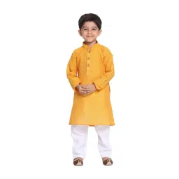VASTRAMAY Kids Yellow & White Cotton Self Pattern Kurta Set-picture-46