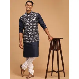 VASTRAMAY Kurta with Churidar & Ethnic Ikat Printed Nehru Jacket-picture-25