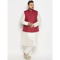 VASTRAMAY Mandarin Collar Kurta & Pyjamas With Nehru Jacket-picture-22